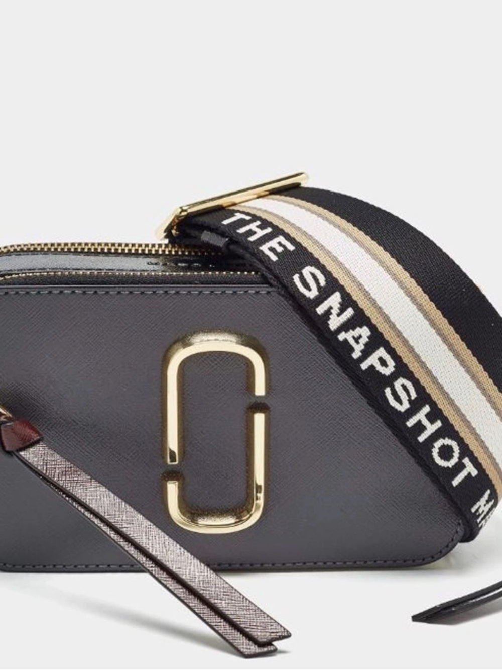 Marc Jacobs Black Crossbody with Gold Double-J and Striped Webbing Strap